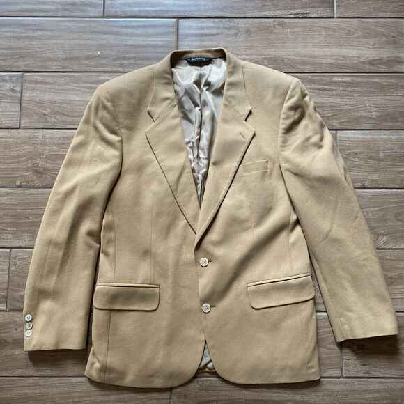 Vintage Burberry's Men's XL 100% Cashmere Two Button Taupe Blazer Sport Coat - Picture 1 of 13